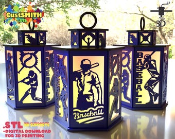 Baseball Lantern STL | 3D-printed sports night light – batter, pitcher, and baseball panels | No supports – digital download