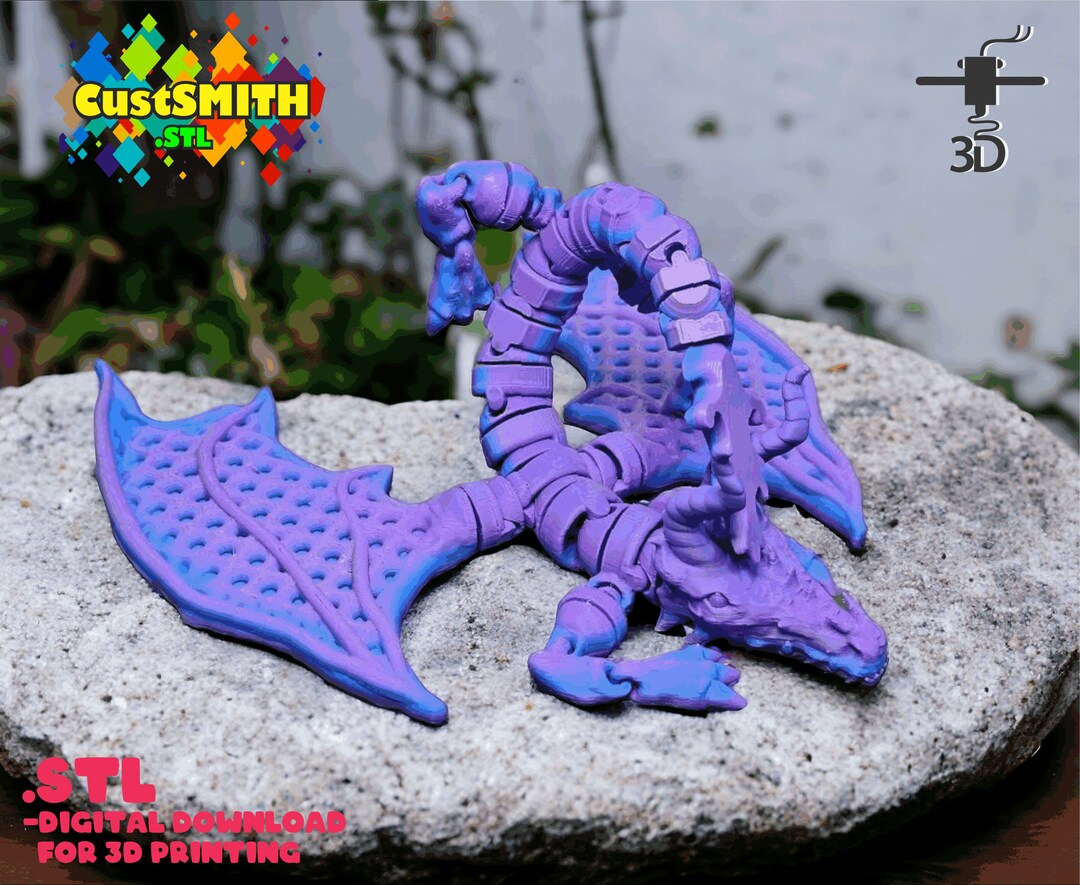 Cute Flexi Dragon Toy Figure 3D STL File - Etsy