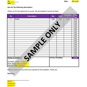 Quotation Template (Editable) for small business, Job Quote