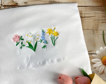 Custom Floral Embroidered Apparel: Embroider Your Name, Perfect Birthday Gift for Friends, Family, and Loved Ones