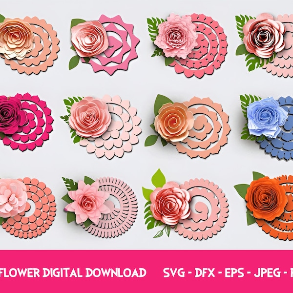 Rolled flower SVG, 3d flower SVG, Rolled Flower SVG, Paper Flower Svg, Rolled Flower svg template, Paper Flower Template, Digital files svg