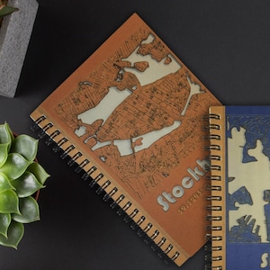 Sophisticated Stockholm Swedish Gifts: Personalized Laser Engraved Spiral Bound Journal, Traveler's Notebook