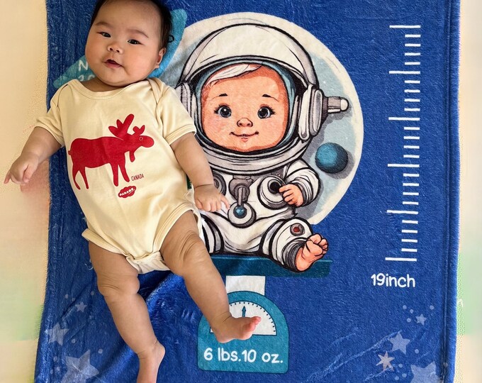 Custom Baby Blanket, Birth Announcement for Baby Boy Girl, Space theme nursery, rocket astronaut idea, new mom parents, first birthday gift