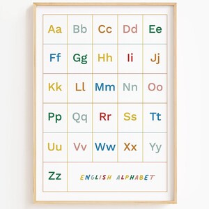 Arte de pared con letras mayúsculas y minúsculas, póster con el alfabeto inglés, aprende letras y lee, materiales para la educación en el hogar, descarga instantánea