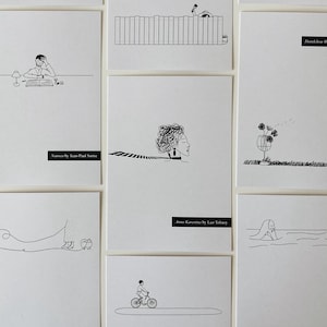 Druckbare 12 Postkarten, Kunstbuch Karten mit minimalen Illustrationen von Büchern, Anna Karenina, Moby Dick, Kafka, Bauernhof der Tiere, Instant Download