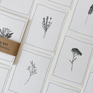 Cartões de Natal 12 Cartões postais florais para impressão com ilustrações mínimas de flores botânicas, conjunto de 12 cartões para aniversário, download instantâneo