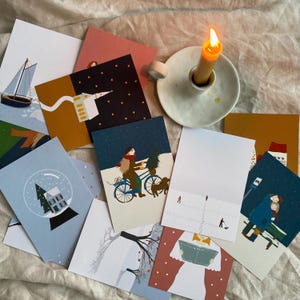 Weihnachtspostkarten Set, 12 Weihnachtskarten mit einfacher und moderner Illustration, minimale gemütliche Postkarte, coole Postkarte. SOFORTIGER PDF-DOWNLOAD