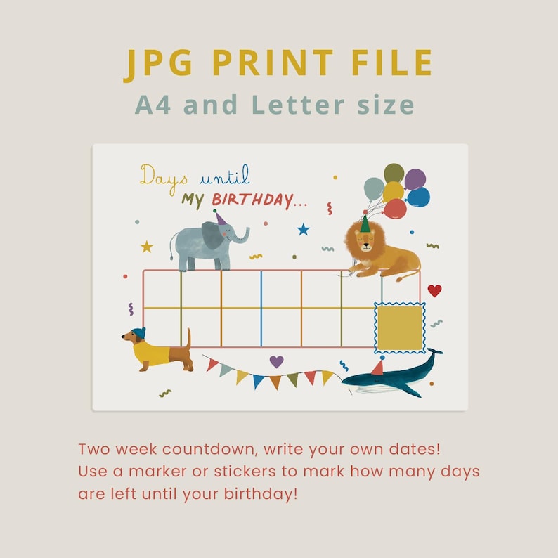 Birthday Countdown, Printable Template, Count Days Until Your Kids ...