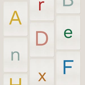 Flashcards de alfabeto maiúsculo e minúsculo, jogo de correspondência, letras em inglês, aprenda a ler, materiais para educação domiciliar, download instantâneo