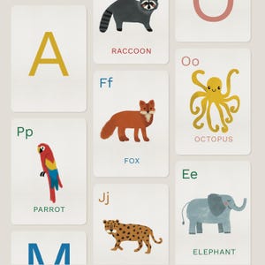 Alphabet flashcards with animals, Matching game, English alphabet, learn letters and reading, materials for homeschool, Instant Download
