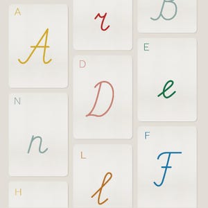 Tarjetas didácticas del alfabeto con letras escritas a mano, juego de correspondencias, letras en inglés, aprender a leer, materiales para la educación en el hogar, descarga instantánea