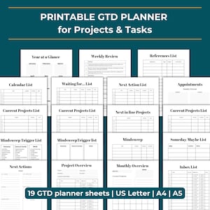 Getting Things Done Planner: GTD planner inserts | Project Management | Project Planner | Task Organizer| GTD task management planner