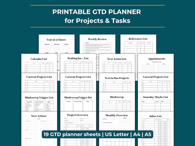 Getting Things Done Planner: GTD Planner Inserts | Project Management ...