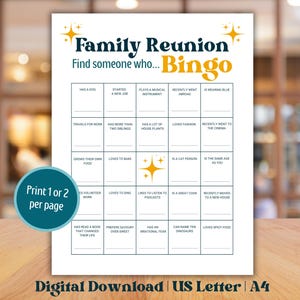 Family Reunion Bingo | Family Find someone who Bingo | Family reunion Mingle Bingo |  Family Reunion Icebreaker Game | Icebreaker Activity