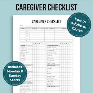 Caregiver Log  | Home Health Caregiver Activity Report | Elder Care Checklist | Caregiver Checklist | Caregiver Task Sheet |