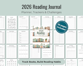 Diario de lectura imprimible para 2026 / Registro de lectura / Seguimiento de libros / Diario de lectura / Planificador de lectura / Reto de lectura