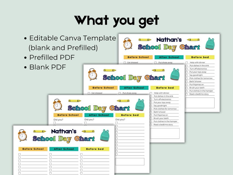 Kids School Day Checklist • Editable Daily Routine Chart • Before ...
