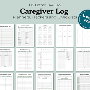 Printable Caregiver Logbook | Caregiving Medical Binder | Caregiver Daily Task Log | Caregiver Checklist | Caregiver daily log