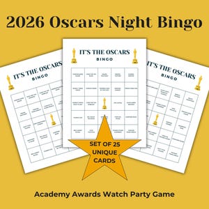 Tarjetas de bingo de la noche de los Oscar 2026: Juego de bingo imprimible de los Premios de la Academia / 25 tarjetas únicas (descarga digital)