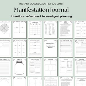 Manifestatiedagboek en planner: doelen plannen, intenties stellen, Vision Board-kit, visualisatie, werkblad manifesteren, dagboekaanwijzingen