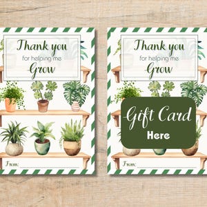 Merci de m'avoir aidé à grandir Titulaire de la carte de remerciement pour les enseignants | Un cadeau de fin d'année pour le professeur | Porte-cartes cadeau sur le thème des plantes