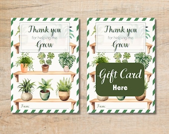 Thank you for Helping Me Grow Teacher Appreciation Gift Card Holder | Teacher Thank You End of Year Gift | Plant-themed Gift Card Holder