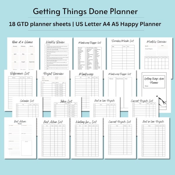 Getting Things Done Planner: GTD planner inserts; project planner, Task organizer, productivity planner, GTD task management planner