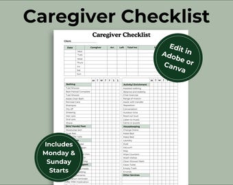 Caregiver Checklist | Home Health Caregiver Activity Report | Elder Care Checklist | Caregiver Log | Caregiver Task Sheet |