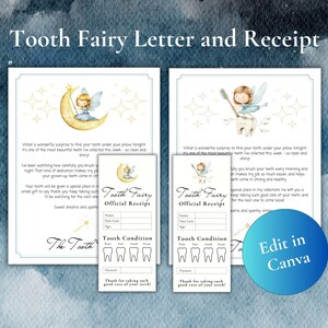 Lettera e ricevuta della Fatina dei Denti / Biglietto stampabile della Fatina dei Denti / Certificato digitale della Fatina dei Denti / Kit personalizzabile della Fatina dei Denti / Modello Canva
