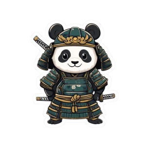 Cute Samurai Panda Bear Sticker - Kiss-Cut Sticker, Laptop Decal, Water Bottle Sticker, Kawaii Envelope Seal, Scrapbook Decor