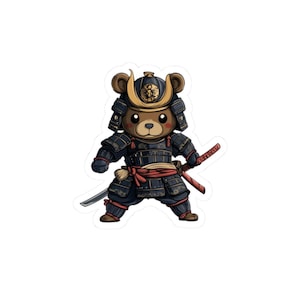 Cute Samurai Bear Sticker, Kawaii Japanese Panda Decal, Fun Animal Laptop Label, Adorable Asian Samurai Patch, Unique Vinyl Scrapbooking