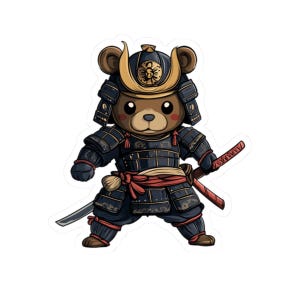 Cute Samurai Bear Sticker, Kawaii Japanese Panda Decal, Fun Animal Laptop Label, Adorable Asian Samurai Patch, Unique Vinyl Scrapbooking