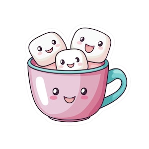 Marshmallow Cup Kiss-Cut Stickers, Cute Sweet Treats, Scrapbook Decals, Laptop Decals, Water Bottle Stickers, Planner Stickers