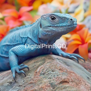 Blue Iguana Art Print: Tropical Reptile Wall Decor (Digital Download)