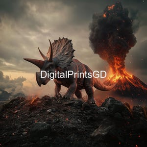 Triceratops Dinosaur Art Print Set: Jurassic Wall Decor (2K Digital Download)