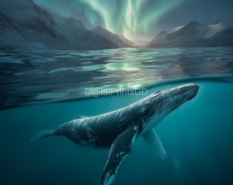 Humpback Whale Wall Art Set of 4 | 4K Ocean Photography Prints | Marine Wildlife Decor | 3:4 JPG Digital Download | Nautical Home Poster Set