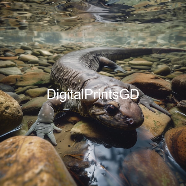 Chinese Giant Salamander Print - Stunning Amphibian Photography, Rare Wildlife Wall Art, Ideal for Nature Enthusiasts