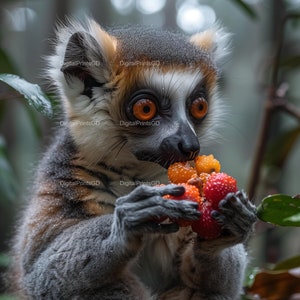 Impresión artística de lémur coronado: Fotografía de vida silvestre de Madagascar