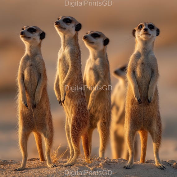ミーアキャット　4枚 用心深いミーアキャットの写真4枚セット | 4K野生動物JPGプリント | 1