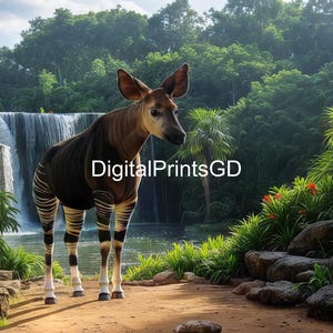 Okapi Wall Art Print 4k - Wildlife Jungle Animal Decor - Tropical Safari Nature Poster - Rare Exotic Okapi Digital Artwork - Home Decor