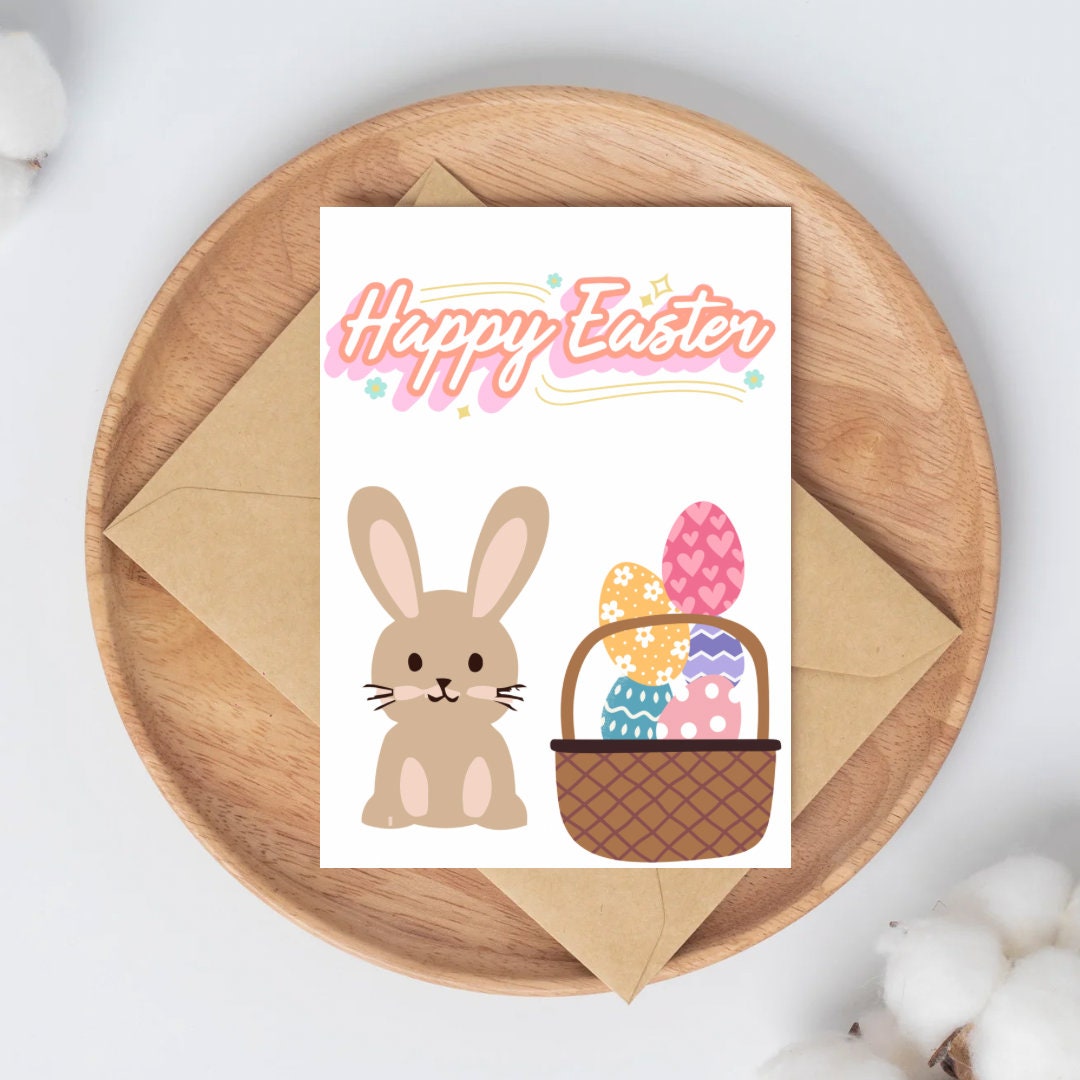 HAPPY EASTER Printable Card Printable Easter BUNNY Card Digital HAPPY EASTER Printable Card Printable Easter BUNNY Card Digital