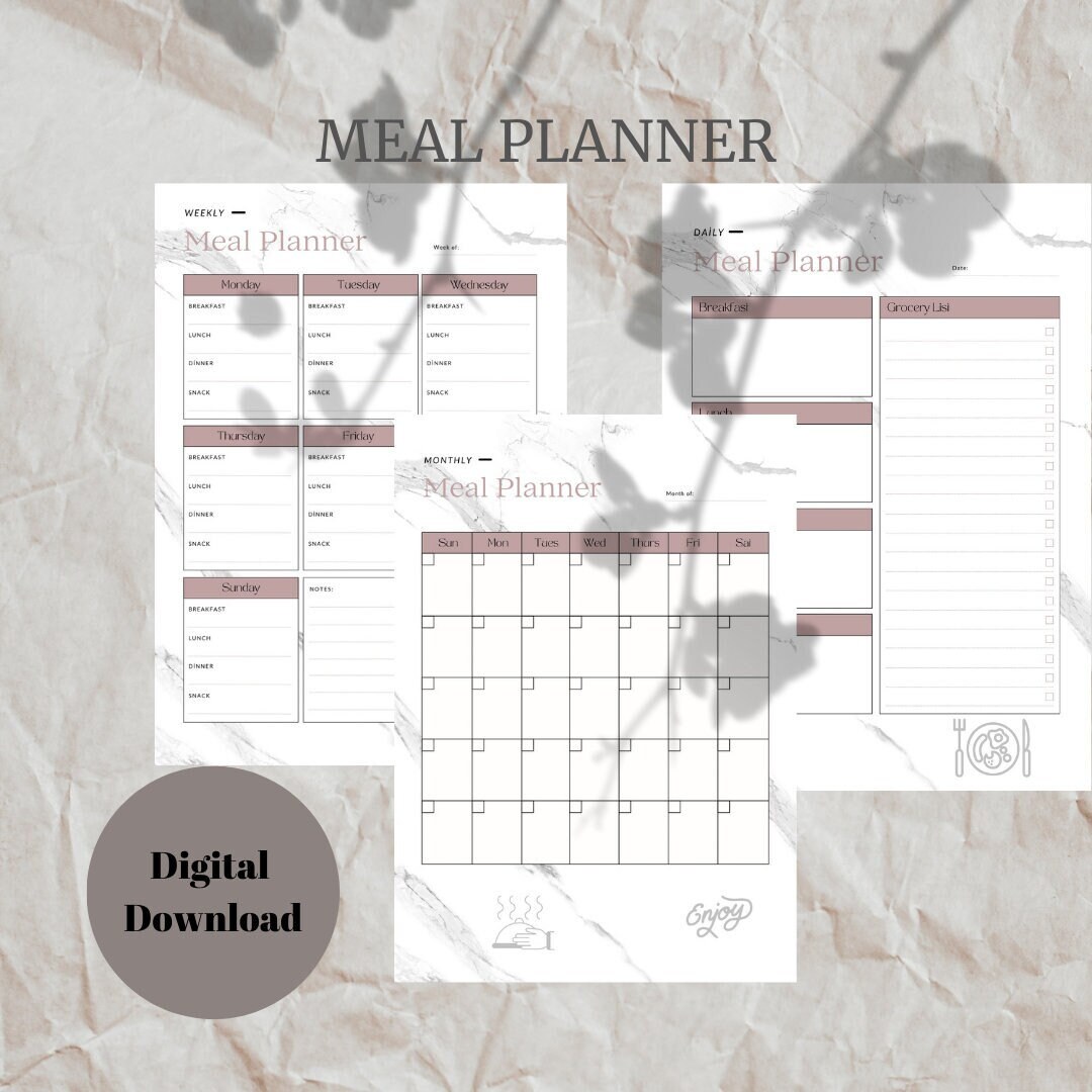 Meal Planner With Grocery List Printable Template, 7 Day Menu Plan ...