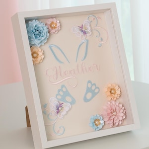 Baby Name Sign, Embroidered Announcement Frame, Paper Flower Box ,Kids Room Idea