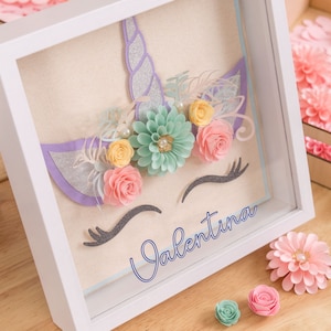 Personalized Unicorn Flower Shadow Box: Custom Baby Name Nursery Decor