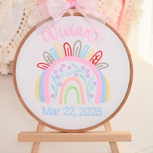 Letrero de anuncio de nacimiento, letrero para puerta de habitación infantil, letrero con nombre bordado, decoración de habitación bohemia, regalo para baby shower, regalo para mamá primeriza