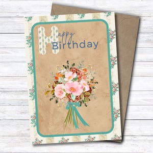 Floral Birthday Card, Printable, 11 in x 8.5 in Print - Cut and Folded to 5 in x 7 in, PDF Format -