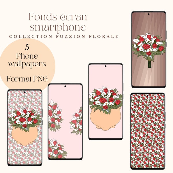 5 Fonds d'écran smartphone “Collection Fuzzion Florale” - couleur Rouge grenadine format 1080 X 1920 px ( 9:16 )