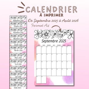 French calendar, floral theme 2025 - 2025, printable pdf, printable calendar, A4 format, portrait