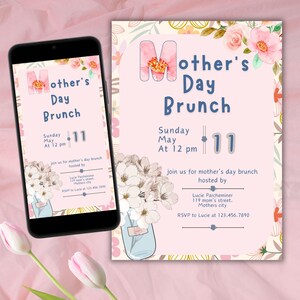 Personalized Mother's Day invitation card, Mother's Day, invitation in English, printable and mobile version, jpg, png, pdf,