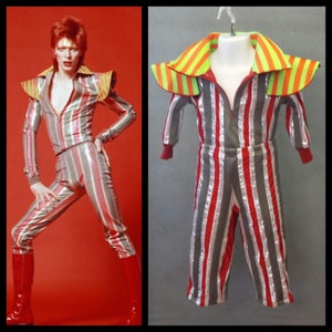 MADE TO ORDER David Bowie / Ziggy Stardust Striped 2 piece suit with high collar and shoulder 'wings' for Toddlers